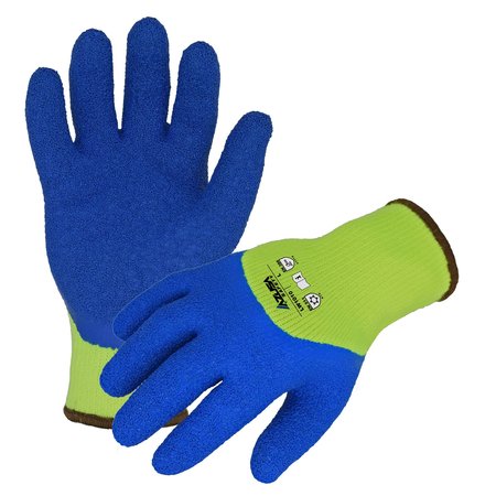 AZUSA SAFETY Winter 7 ga. Thermal Acrylic Hi-Vis Lime Work Gloves, 3/4 Blue Crinkle Latex Coating, L LW1010
